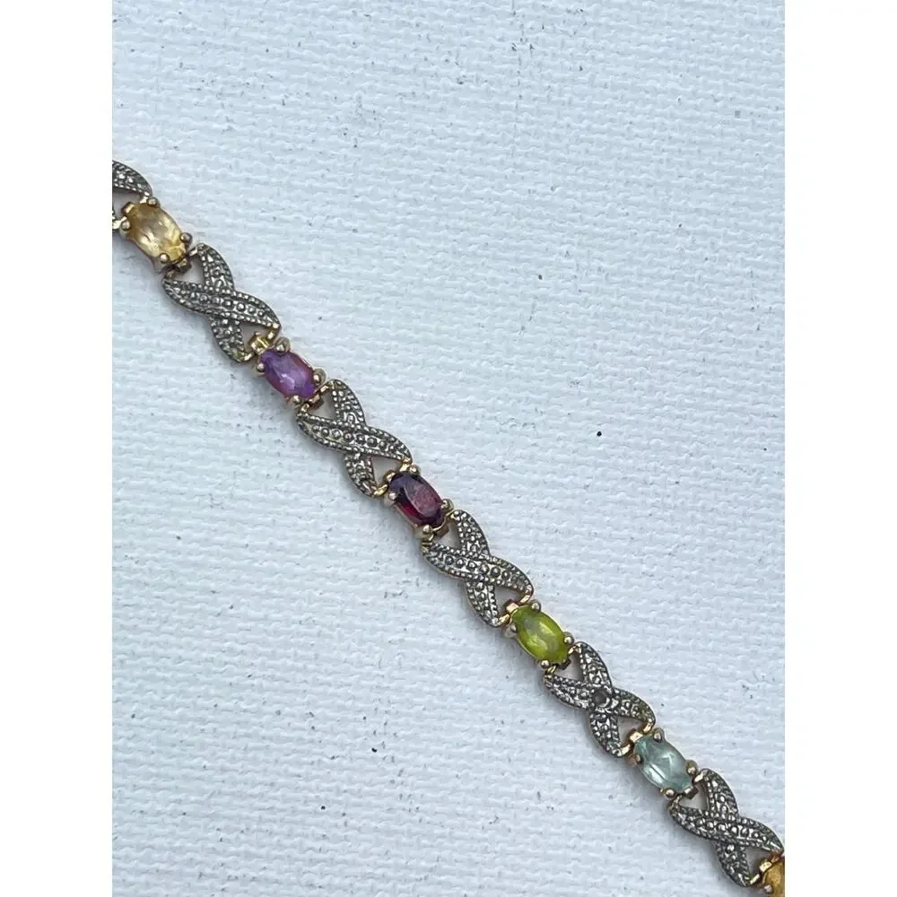 Designer Victoria Townsend Signed Tennis Bracelet Multi Gemstone Sterling Silver